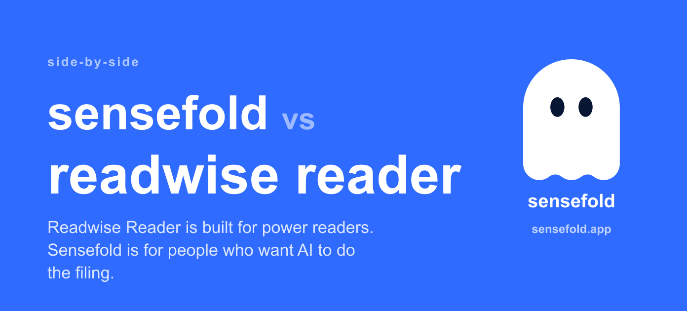 Sensefold vs Readwise Reader — automatic AI recall vs the power reader